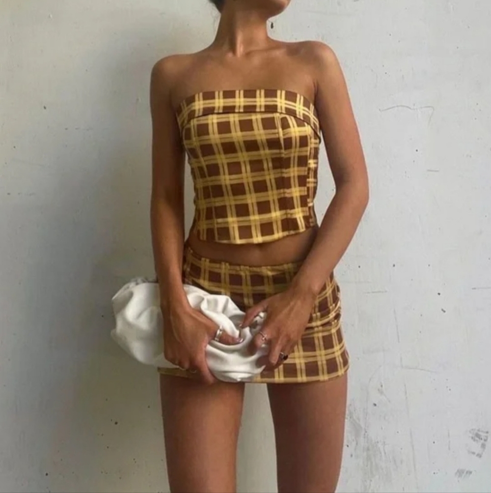 With Jéan Plaid Corset Top